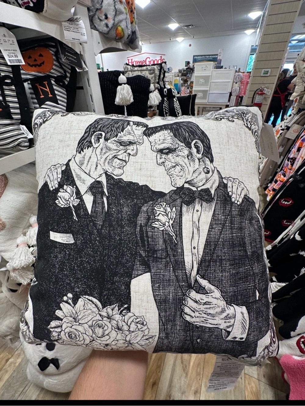 Isaac Mizrahi Halloween Frankenstein Grooms LGBTQ+ Pride Pillow
